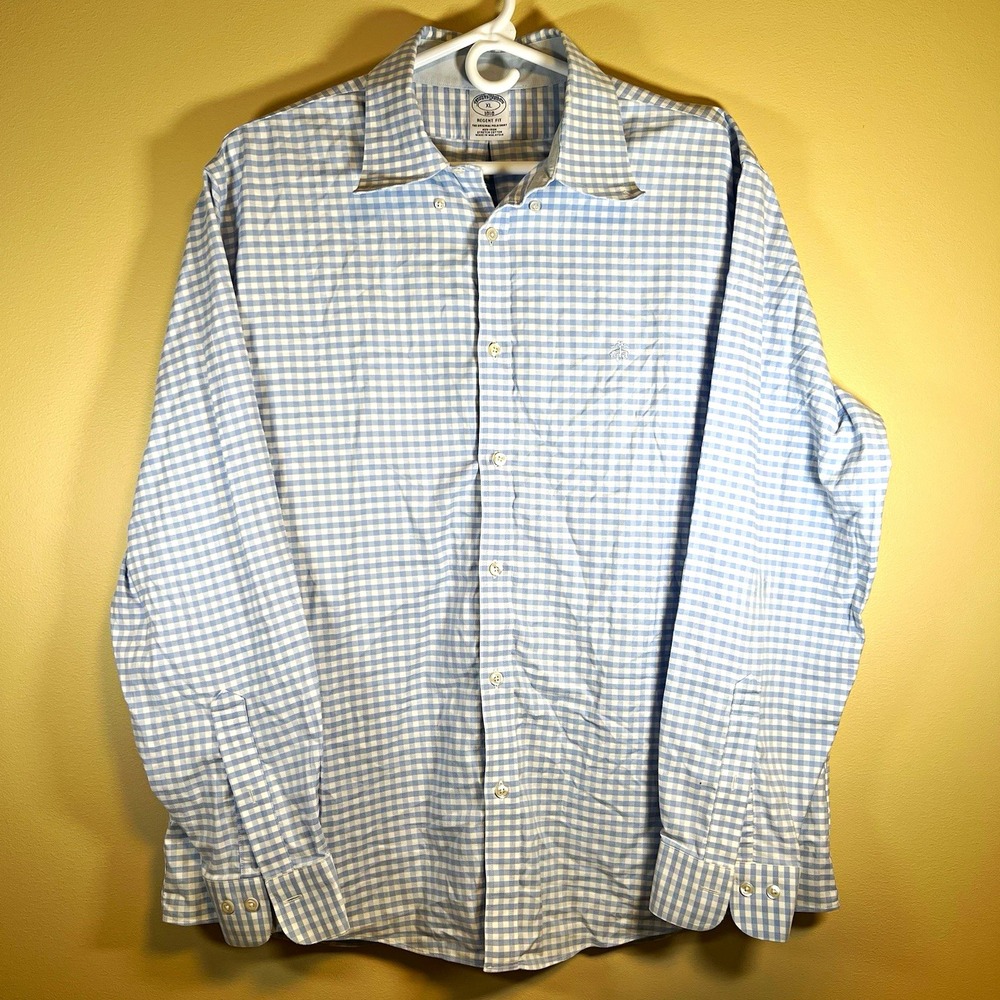 Brooks Brothers Men's Shirt 1818 Regent Fit Blue White Gingham Button Up Size XL